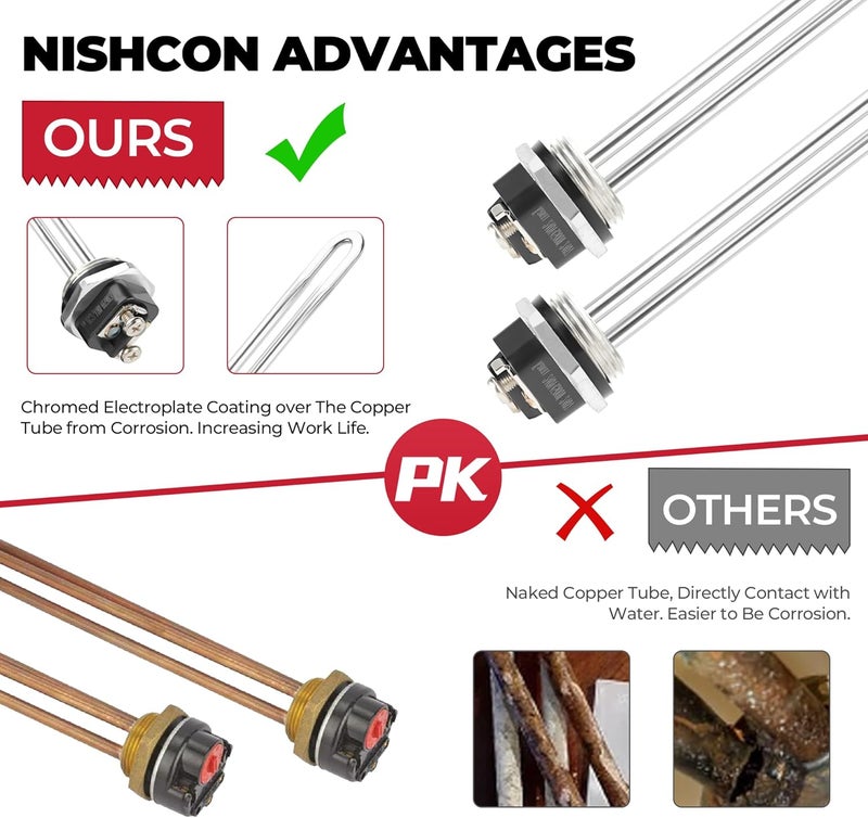 NISHCON EWH-02 Electric Water Heater Tune-Up Kit By , Fit for Most Brands Water Heaters Includes Upper & Lower Heater Thermostat and Protective Covers, Water Heater Heating Elements - Image 3